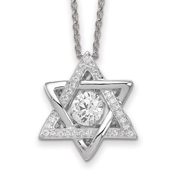 Sterling Silver Platinum-plated Vibrant CZ Star of David Necklace