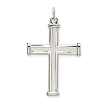 Sterling Silver Polished and Satin Cross Pendant