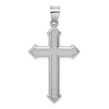 Sterling Silver Rhodium-plated Textured & Polished Cross Pendant