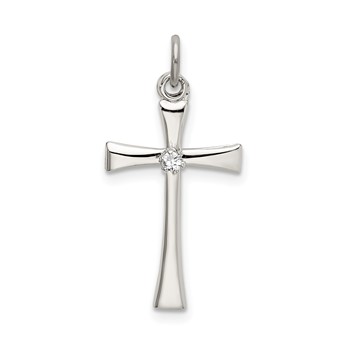 Sterling Silver Polished CZ Cross Pendant