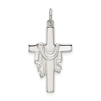 Sterling Silver Polished and Satin Draped Cross Pendant
