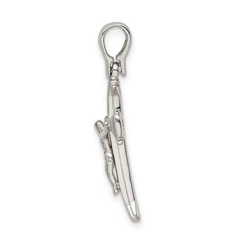 Sterling Silver Rhodium-plated Satin & Polished Crucifix Pendant — alternate view