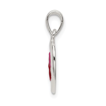 Sterling Silver Polished Red and Pink Enameled Hearts Pendant — alternate view