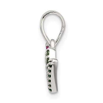 Sterling Silver Polished Red White and Green CZ Joy Pendant — alternate view