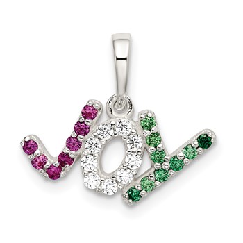 Sterling Silver Polished Red White and Green CZ Joy Pendant