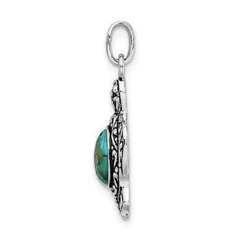 Sterling Silver Rhodium-plated Antiqued Reconstituted Turquoise Turtle Pendant — alternate view