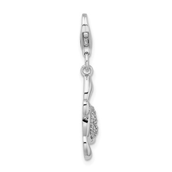 Sterling Silver Rhodium-plated CZ Sea Turtle with Lobster Clasp Charm — alternate view