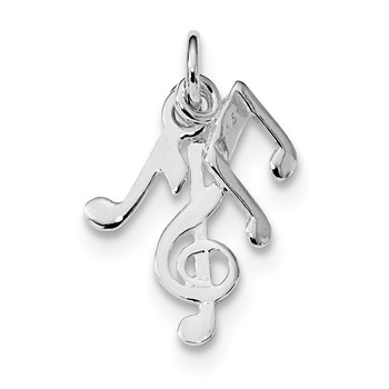 Sterling Silver Rhod-plated Polished Music Notes Charm