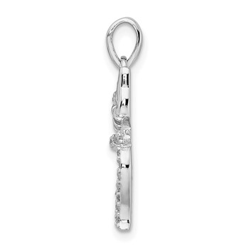 Sterling Silver Rhodium-plated CZ Cat Pendant — alternate view