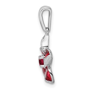 Sterling Silver Rhod-plated Created Ruby and Enamel Flower Pendant — alternate view