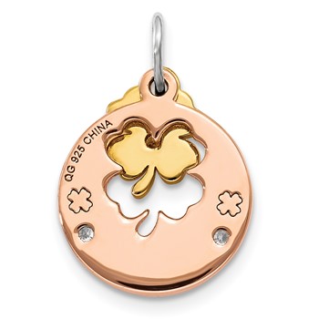 Sterling Silver Rose-tone CZ Four Leaf Clover Pendant — alternate view