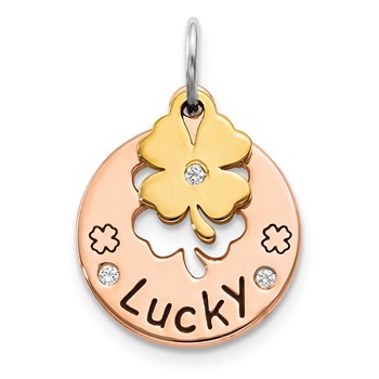 Sterling Silver Rose-tone CZ Four Leaf Clover Pendant