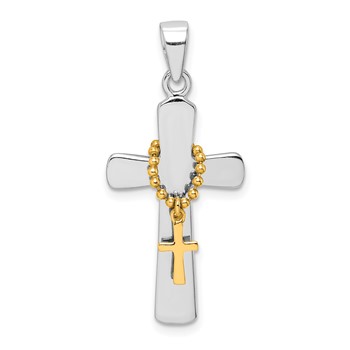 Sterling Silver Rhodium-plated Polished Gold-tone Double Cross Pendant
