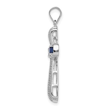 Sterling Silver Rhodium-plated CZ & Lab Cr. Blue Spinel Cross Pendant — alternate view