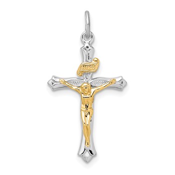 Sterling Silver Platinum-plated & Gold-tone Crucifix Pendant