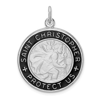 Sterling Silver Platinum-plated Enamel St. Christopher Medal