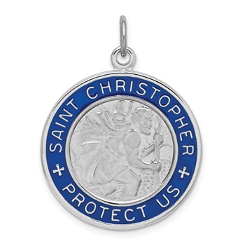 Sterling Silver Platinum-plated Enamel St. Christopher Medal