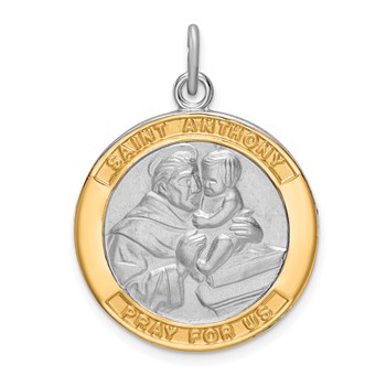 Sterling Silver Platinum-plated & Gold-tone St. Anthony Medal Pendant