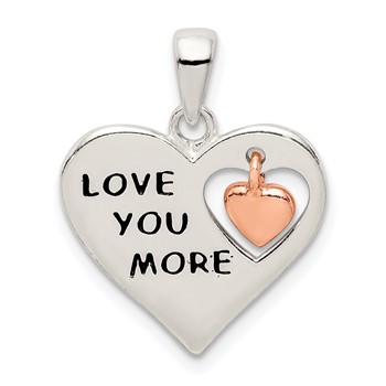 Sterling Silver and Rose Enamel LOVE YOU MORE Heart Pe