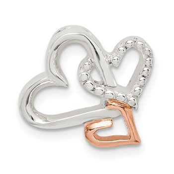 Sterling Silver Rhodium-plated and Rose-tone Heart Chain Slide
