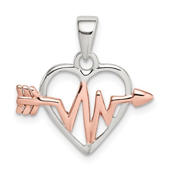 Sterling Silver Rhodium-plated and Rose-tone Heart and Arrow Pendant