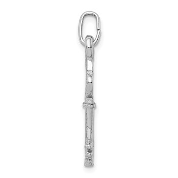 Sterling Silver Rhodium-plated Polished Key Pendant — alternate view