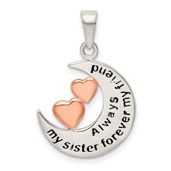 Sterling Silver & Rose-tone Enamel ALWAYS SISTER..FRIEND Pendant