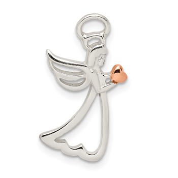 Sterling Silver and Rose-tone Polished Angel Pendant