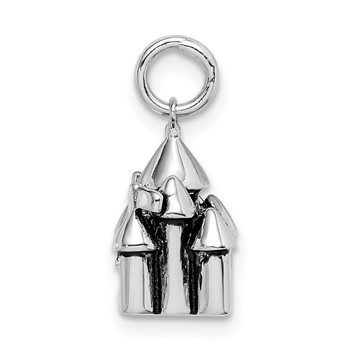Sterling Silver Rhodium-plated Antiqued Castle Pendant — alternate view