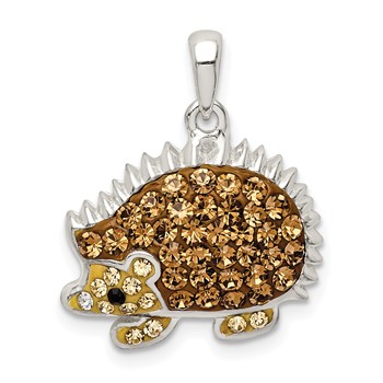 Sterling Silver Rhod-pltd Brown Preciosa Crystal Hedgehog Pendant