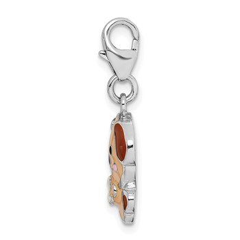Sterling Silver Rhodium-plated Enameled Puppy with Lobster Clasp Charm — alternate view