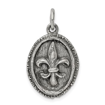 Sterling Silver Antiqued Fleur de Lis Pendant