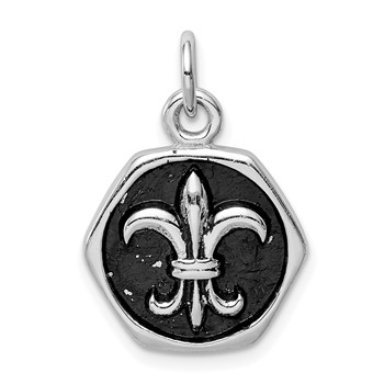 Sterling Silver Rhodium-plated & Antiqued Fleur de lis Pendant