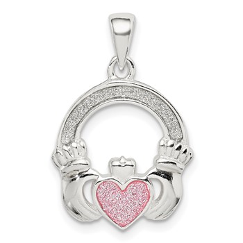 Sterling Silver Glitter Infused Claddagh Pendant