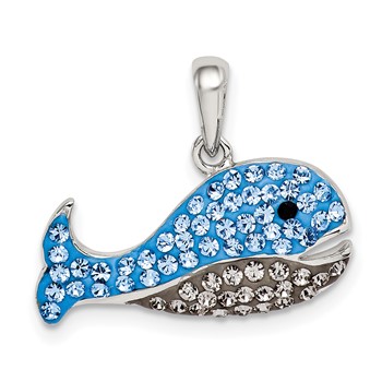 Sterling Silver Rhodium-plated Blue and Grey Preciosa Crystal Whale Pendant