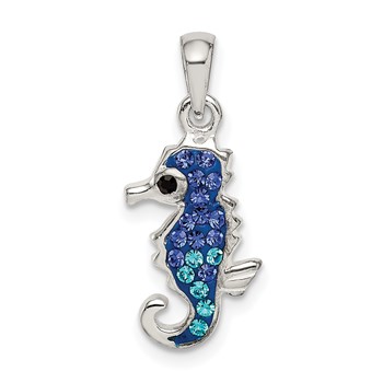 Sterling Silver Blue/Aqua Preciosa Crystal Seahorse Pendant