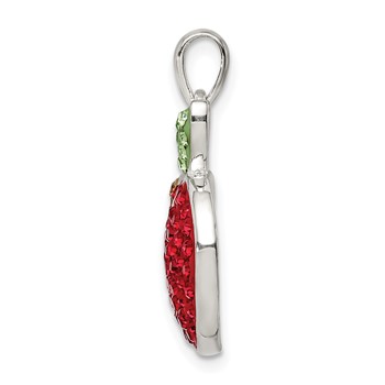 Sterling Silver Rhod-pltd Red Preciosa Crystal Apple w/Worm Pendant — alternate view