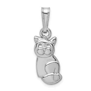 Sterling Silver Rhodium-plated Polished Cat Pendant
