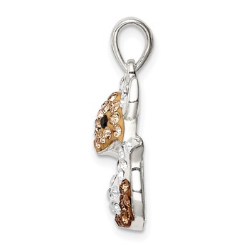 Sterling Silver Rhodium-plated Tan Preciosa Crystal Fox Pendant — alternate view