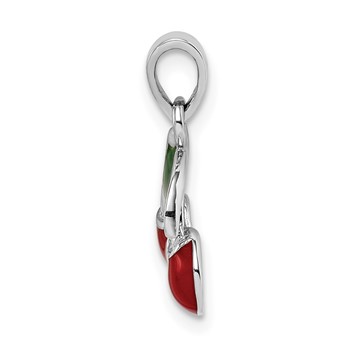 Sterling Silver RH-plated Red & Green Enameled Cherry Children's Pendant — alternate view