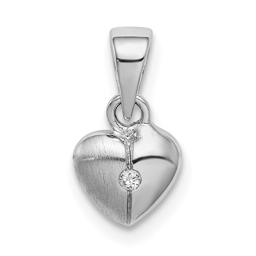 Sterling Silver Rhodium-plated Polished & Satin CZ Heart Pendant