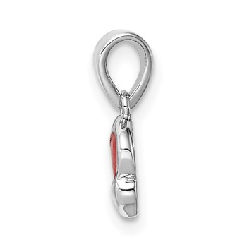 Sterling Silver Rhodium-plated Red Enameled Hearts Children's Pendant — alternate view