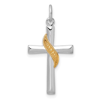 Sterling Silver Platinum-plated & Gold-tone Cross Pendant
