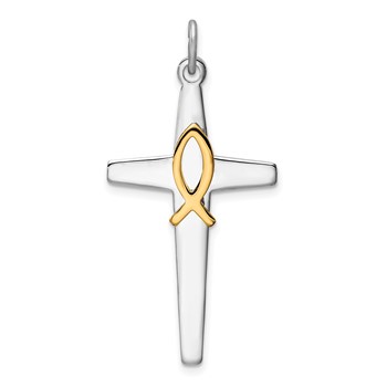 Sterling Silver Platinum-plated & Gold-tone Cross Pendant