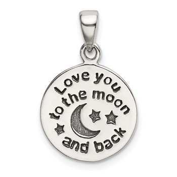 Sterling Silver LOVE YOU TO THE MOON Antiqued Star and Moon Pendant