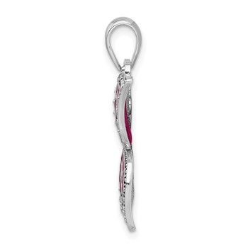 De-Ani Sterling Silver Rhodium-Plated Polished Enameled Fuchsia Butterfly Pendant — alternate view