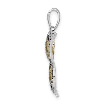 De-Ani Sterling Silver Rhodium-Plated Polished Enameled Yellow Butterfly Pendant — alternate view