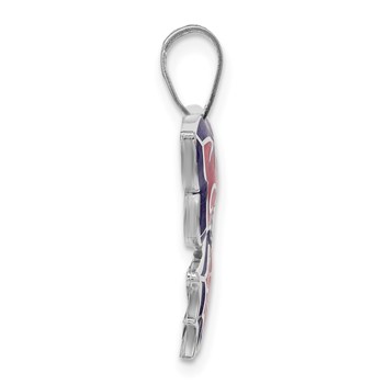 De-Ani Sterling Silver Rhodium-Plated Polished Enameled Purple Butterfly Pendant — alternate view