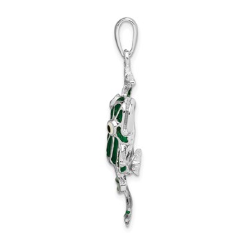 De-Ani Sterling Silver Rhodium-Plated Polished Enameled Green Frog Pendant — alternate view