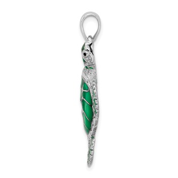 De-Ani Sterling Silver Rhodium-Plated Polished Enameled Green Sea Turtle Pendant — alternate view